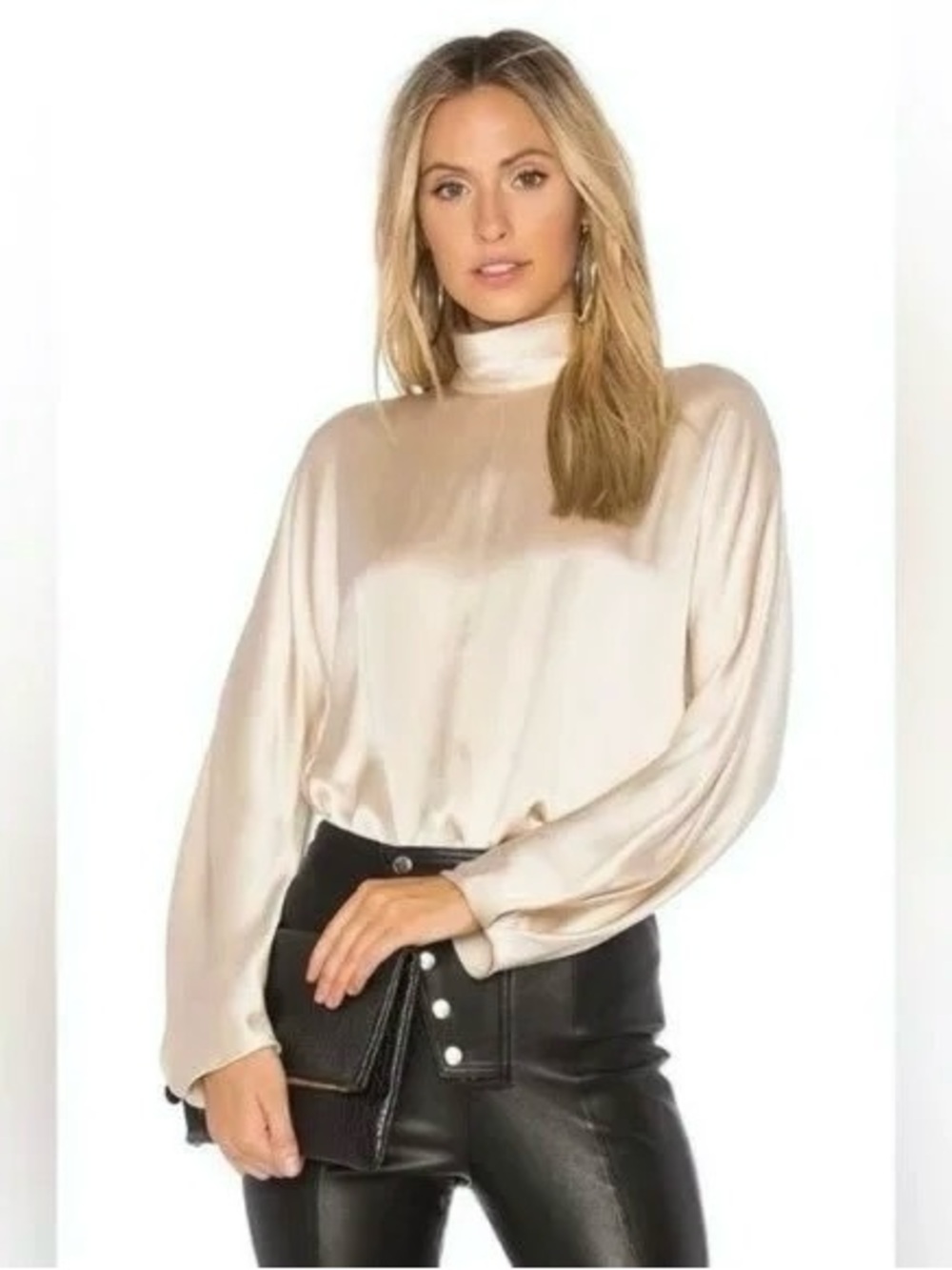 Vince 100% Silk Draped Funnel Neck Relaxed Blouse Size XS